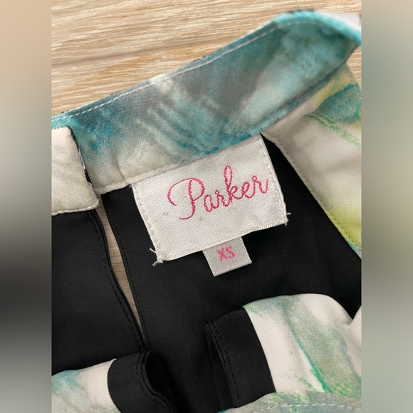 Parker Pleated Selita Dress Embroidered Blue Aqua Size XS - Picture 2 of 2